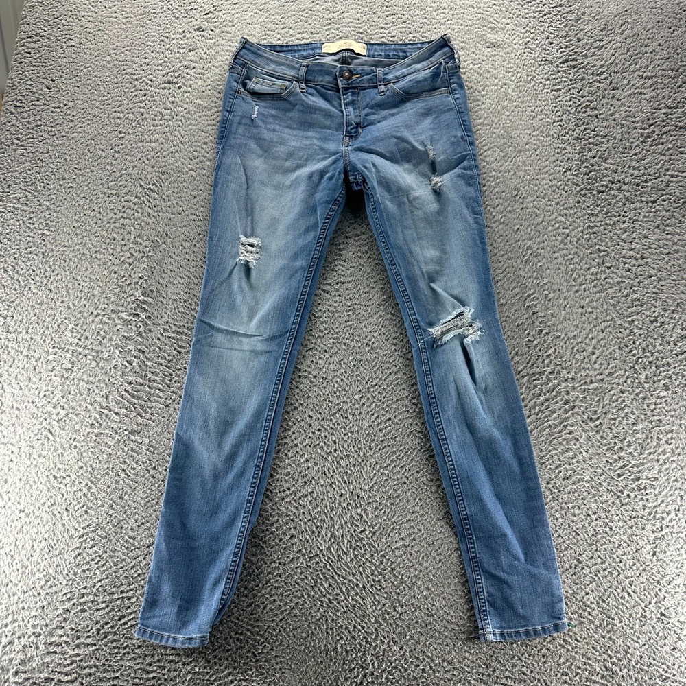 Hollister Jeans Women's 7 Blue Cotton Denim Skinny Leg Distressed Faded Stretch